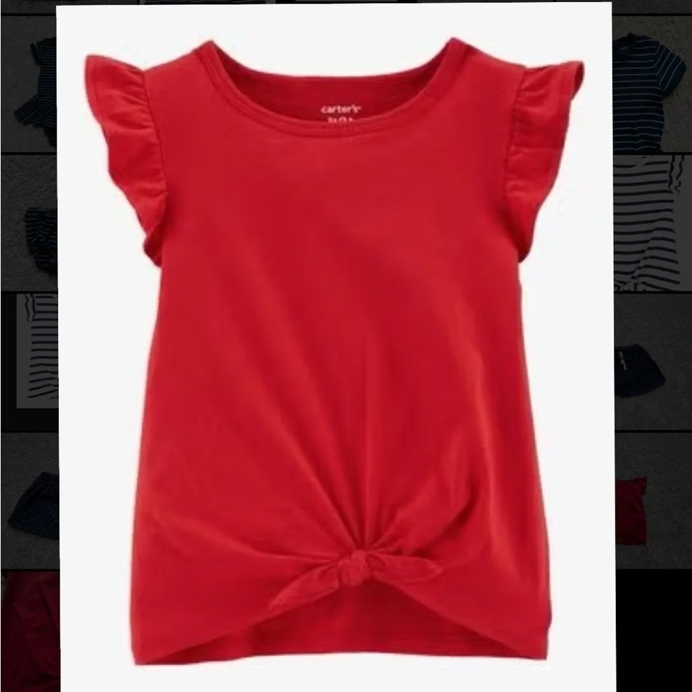 Carter's Red Short Sleeve Tee with Ruffle Detail and knot tie front size 4T